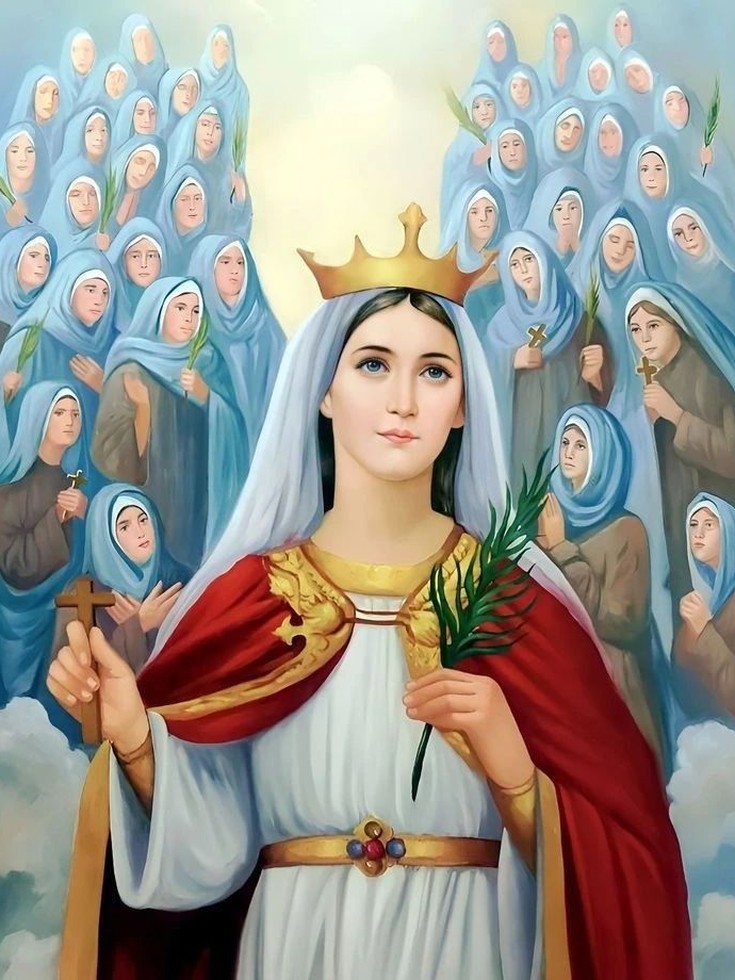 Icon of Saint Demiana crowned, with the forty virgins